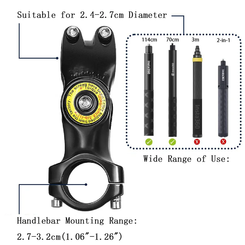 Soporte para manillar de bicicleta y motocicleta, monopié para Insta360, X3, X4, GoPro Hero 12, 11, 10, SJCAM, accesorios