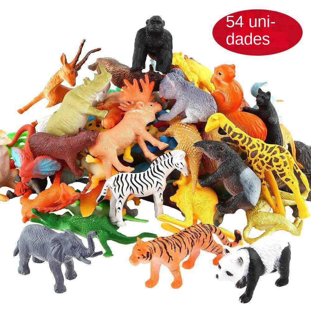 54 Uds Mini juguetes de animales de la selva Set animales de plástico salvajes realistas juguetes de aprendizaje elefante Gazelle jirafa Gnu gorila León Tigre