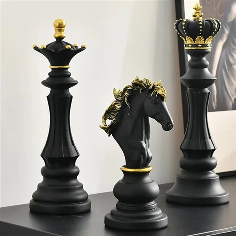 【تخفيضات على مدار 24 ساعة】مجموعة ديكور تمثال الشطرنج الملكة فارس الملكي قطعة الشطرنج ديكور النحت زخرفة لترتيب المكاتب المنزلية #5