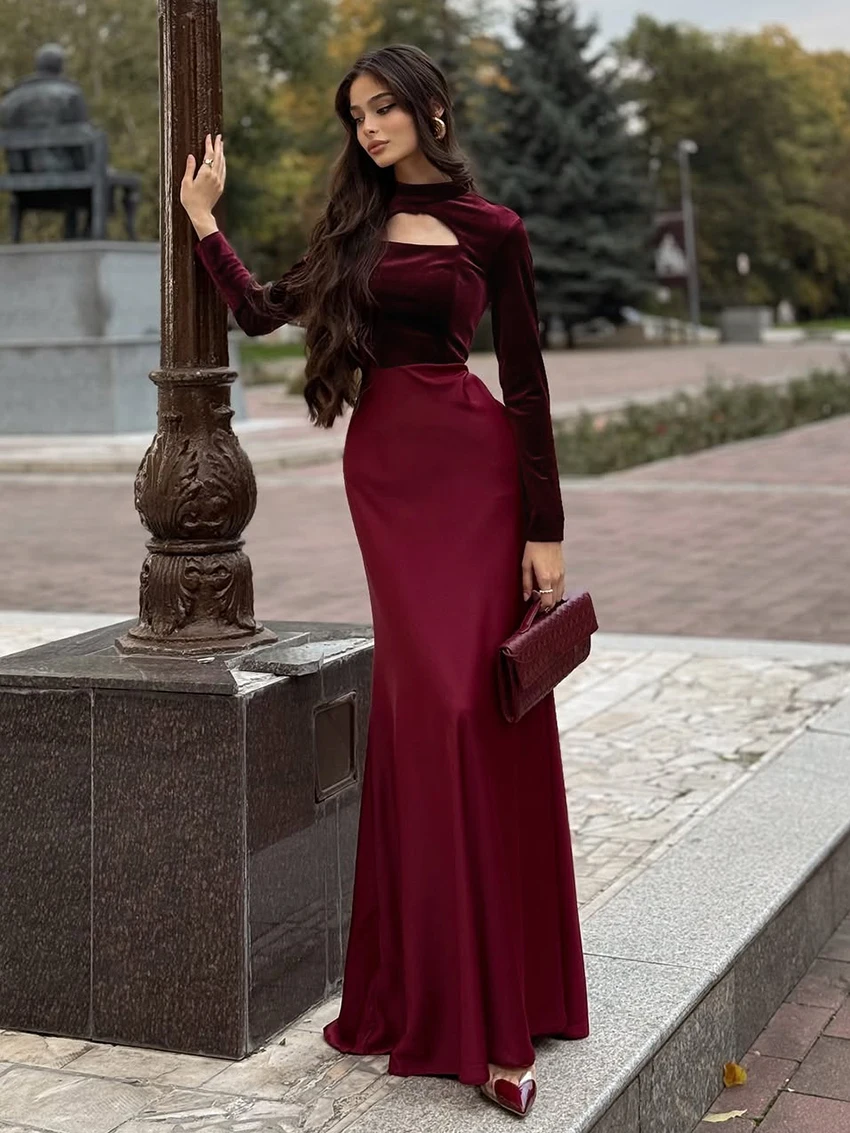 ملابس نوم نسائية شتوية من Marthaqiqi بيجامات برقبة دائرية وأكمام طويلة ملابس نوم عالية الخصر بطول الكاحل فستان نوم أنيق