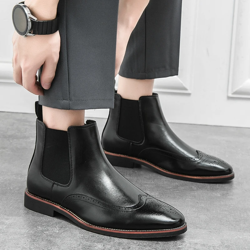 Luxury Brand British Style Chelsea Boots Handmade Men's Ankel Boots Business Dress Boots Classic Retro Soft Leather Casual Shoes