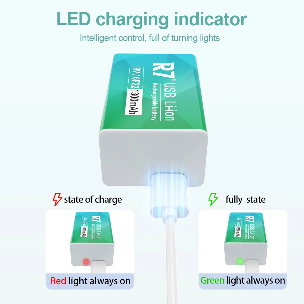 24-40PCS 1300mAh Type-C USB Li-ion 9V rechargeable battery 6F22 for Metal Detector Microphone Multimeter + Cable