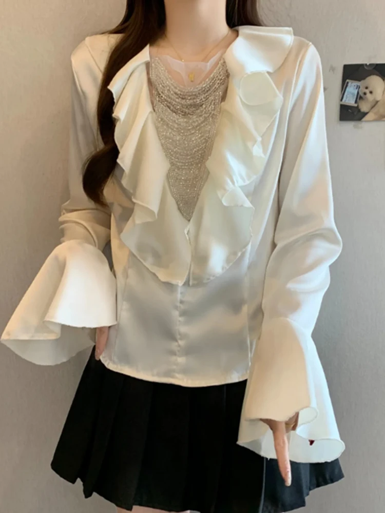 

Ele plus Size Long Sve Women's irt Spring Faion 2026 New Design Chiffon Blouse Sensation Top French Sle Polyester