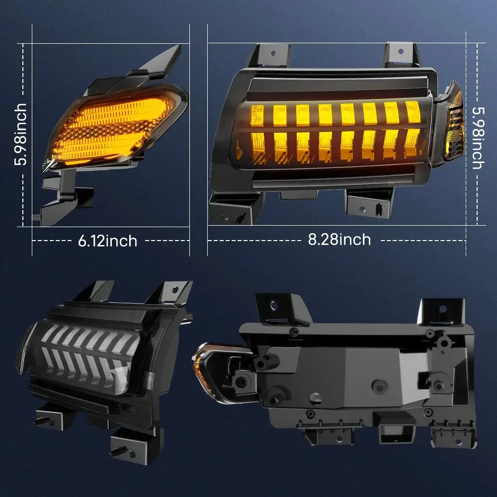 LED Fender Lights Side Marker Lamp for Jeep Wrangler JL Sport/Sport S 18-25 Dynamic Amber Turn Signal, White DRL & Parking Light