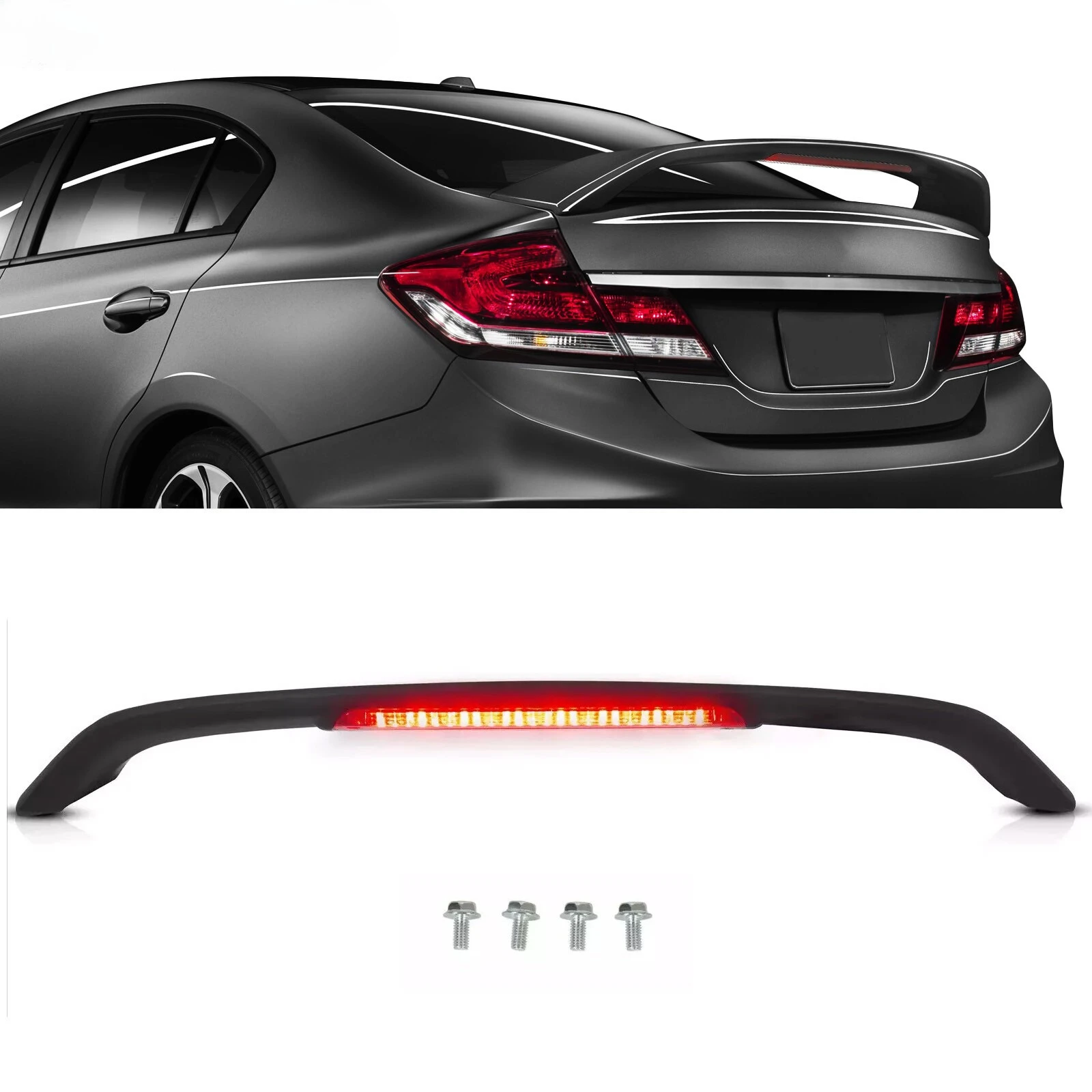 

Matte Black Rear Trunk Spoiler Wing w/LED For Honda Civic Sedan 2012-2015 2013