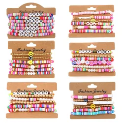 DAVINI Rainbow Colorful Clay Alphabet Beaded Bracelet Polymer Clay Beaded Stretch Bracelet Stackable Bohemia Bracelet Jewelry