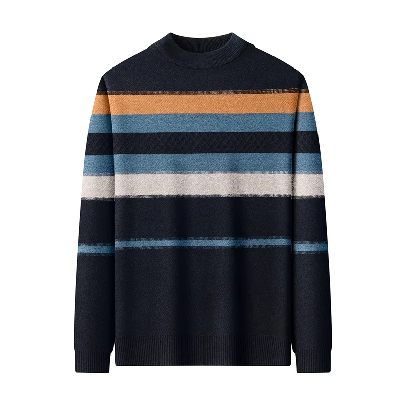 الوقوف مخطط الشتاء عارضة محبوك سترة منتصف العمر مريحة طويلة Sve الحرارية Busin عارضة Sle معطف الرجال #5