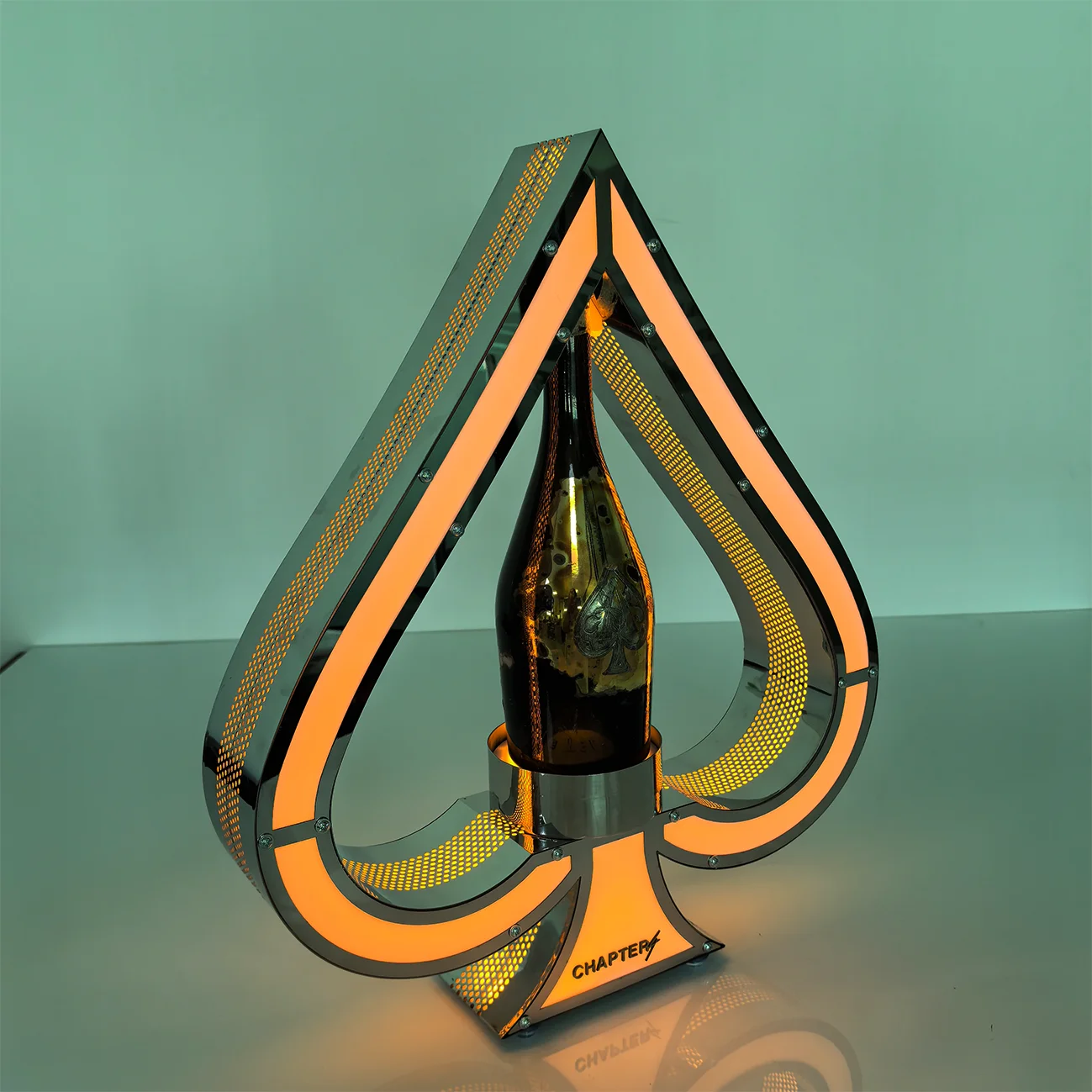 Metal Frame Bar Rechargeable Bottle Service Display Glow Gold LED Flashing Champagne Holder Ace of Spade VIP Bottle Presenter