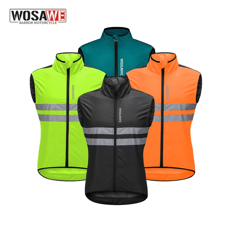 WOSAWE Men Cycling Windbreaker Vest Lightweight Packable Windproof Reflective Sleeveless Jacket Road Bike MTB Bicycle Gear