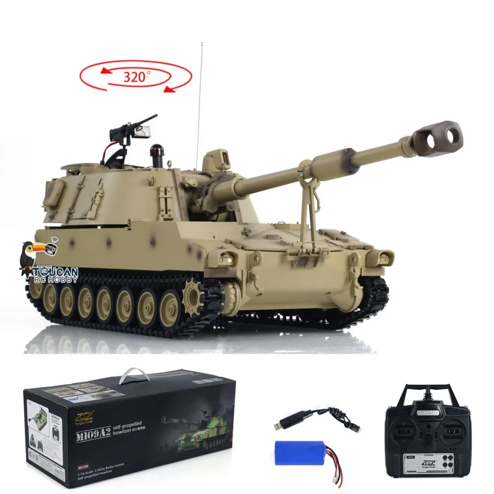 Tongde M109A2 RC 1/16 Military Battle Tank Model Self-propelled Howitze RTR Infantry Fighting Vehicle Light Sound Smoking Toy