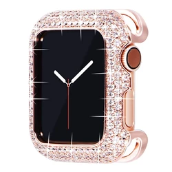 Parachoques de lujo de cobre tallado para mujer, carcasa de Apple Watch de 44/40mm, 42/38mm, Diamante brillante, Metal iWatch serie 7 SE/6/5/4/3/2, 45, 41 mm