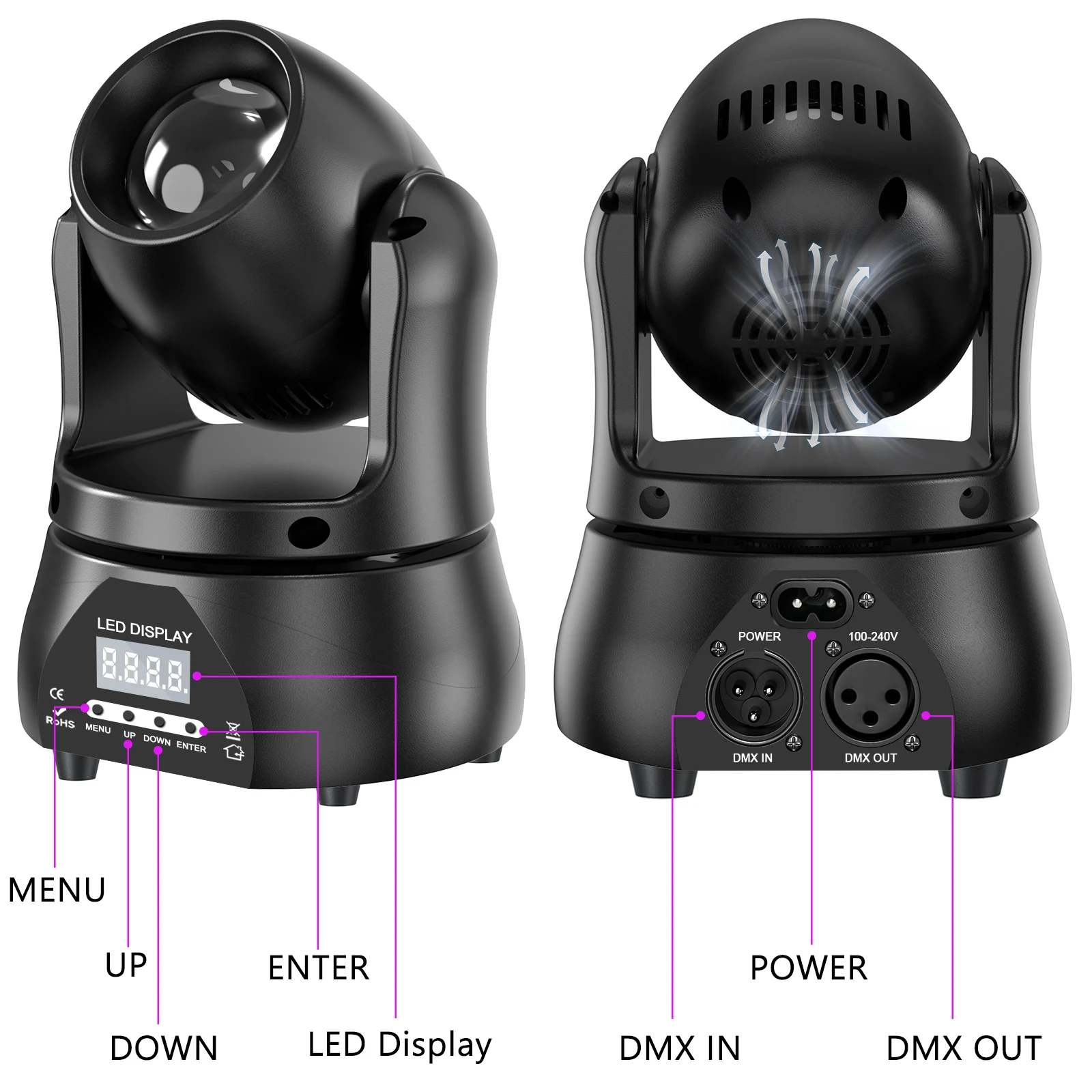 2 SZTUKI / ZESTAW Mini RGBW Moving Head Light Beam DMX512 13CH Efekt oświetlenia scenicznego dla DJ-ów Koncert Impreza Wesela Klub nocny Sala taneczna