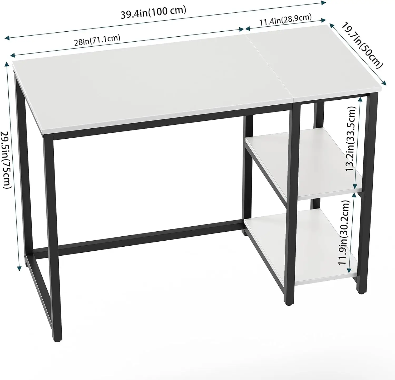 40 inches with 2-Tier Shelves Sturdy Home Office Desk with Large Storage Space Modern Gaming Desk Study Writing Laptop Table, Wh