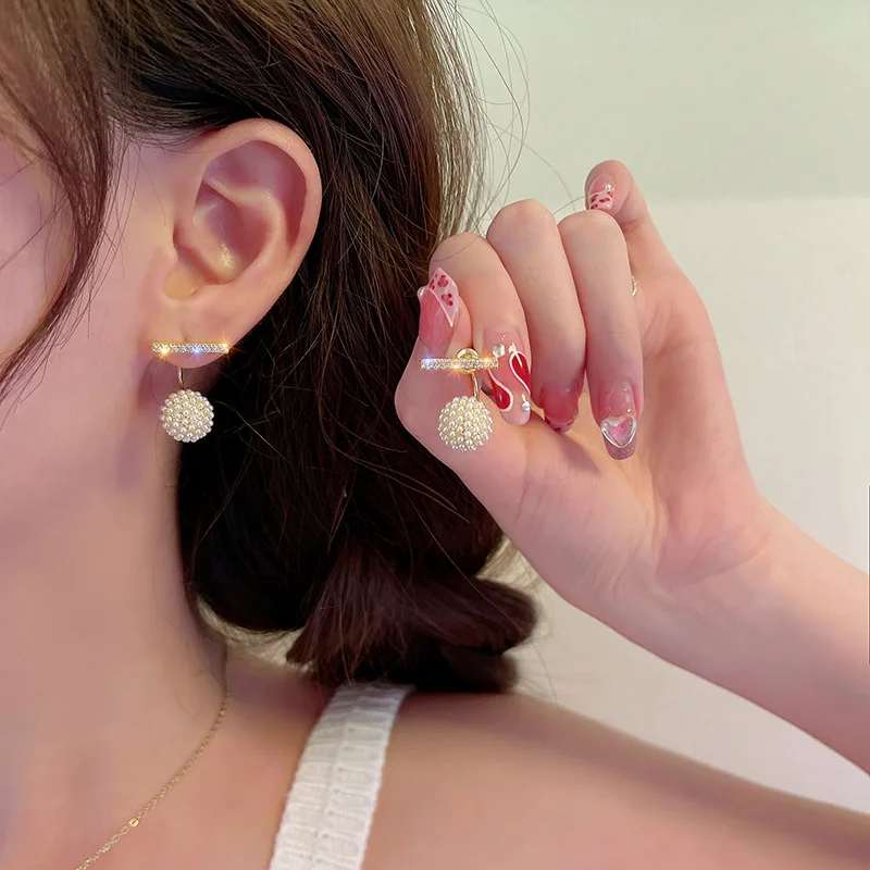 2022 New South Korea Baroque Imitation Pearl Ball Stud Earrings Fashion Luxury Elegant Unusual Women Earrings Jewelry Gifts