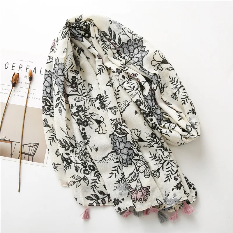 Vintage Art Floral Neck Scarves Woman Long Thin Scarf Neck Warmer Autumn Accessories Birthday Gifts