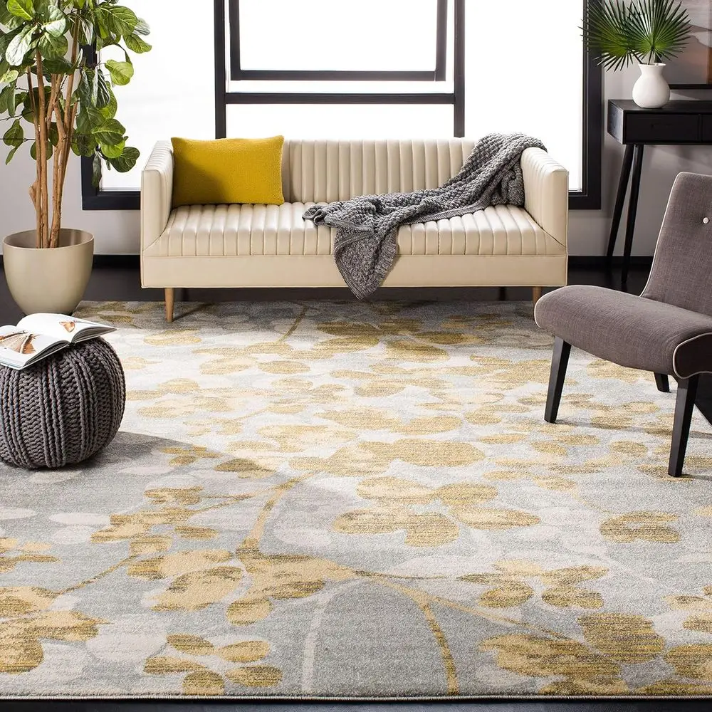 

Collection Area Rug - 10' x 14', Grey & Gold, Floral Design, Non-Shedding & Easy Care, Ideal for Living Room, Bedroom (EVK236P)