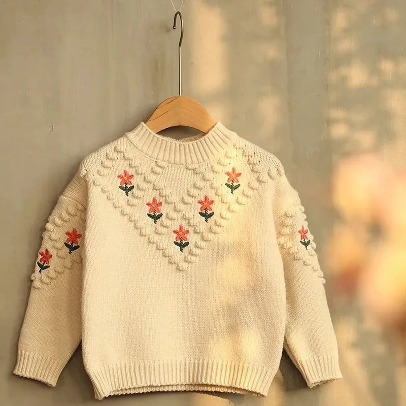 Girls Sweater Thickened Autumn and Winter Fashionable and Good-looking Children's Knitted Sweater Girls Top Sweet and Cute 6T