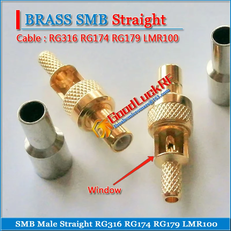 

10X SMB Male Window plug Crimp for RG316 RG174 RG179 LMR100 Cable Straight 50 ohm RF Connector Coaxial