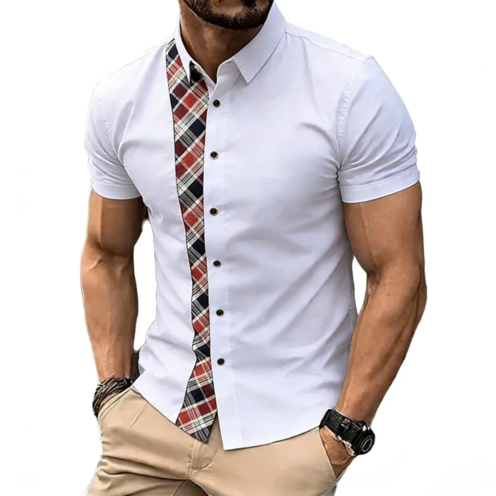 

Men's Micro-Elastic Large-Size Short-Sleeve Collar Shirt Simple Plaid High-Definition 3D Printed Colorful Business Designe Shirt