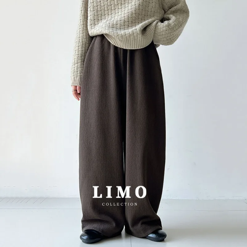 

LIMO 2025 Comfortable Casual Textured High Waist Elastic Casual Versatile Straight Long Pants for Women Winter New