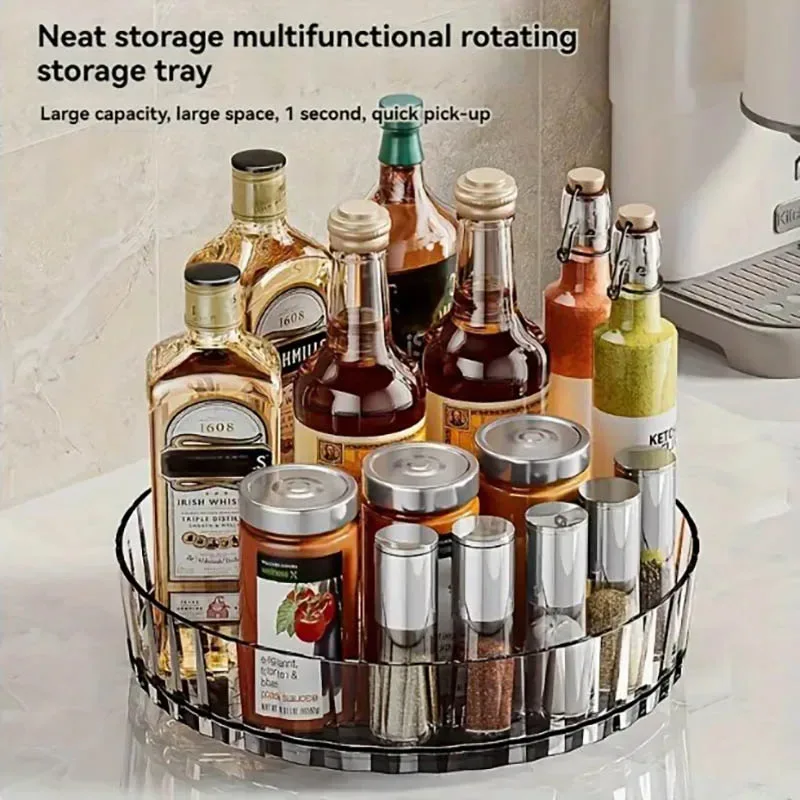 360 ° Étagère à épices rotative ronde en plastique transparent, bacs rotatifs pour armoire, garde-manger, comptoir de cuisine, réfrigérateur