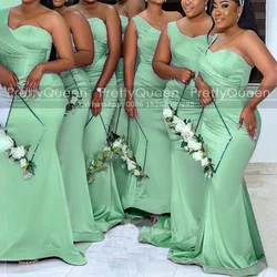 Customized Mermaid One Shoulder Bridesmaid Dresses Sleeveless Plus Size Women Aqua Long Trumpet Formal Party Dress Maid Of Honor