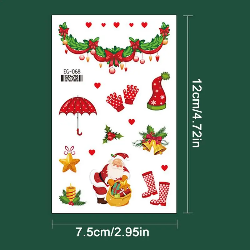 Decalque de água bonito dos desenhos animados para o corpo, Rub On Transfer Stickers, Decoração de Natal, Decalques elegantes, 12 folhas