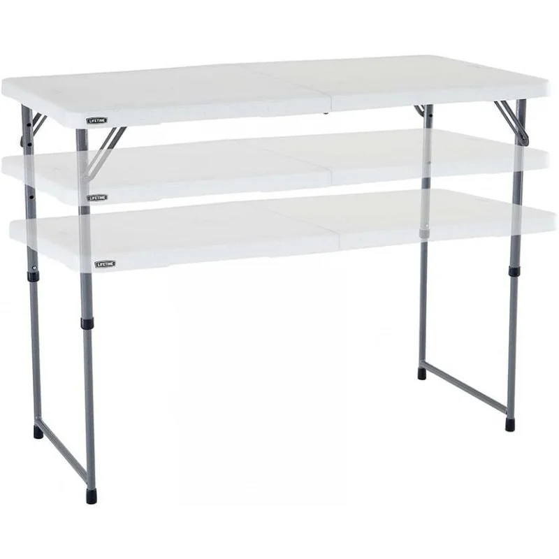 Fold-in-Half Adjustable Folding Table, 4 Foot