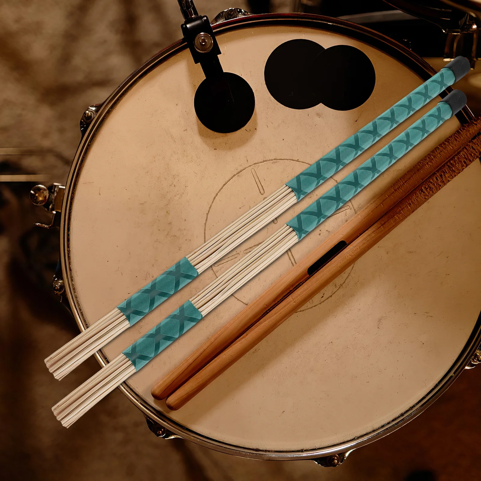 

2Pairs Jazz Drum Brushes 36-Bundle Design Blue Green Enhanced Sound Layers for Acoustic Drums Comfort Grip Professional Drumming