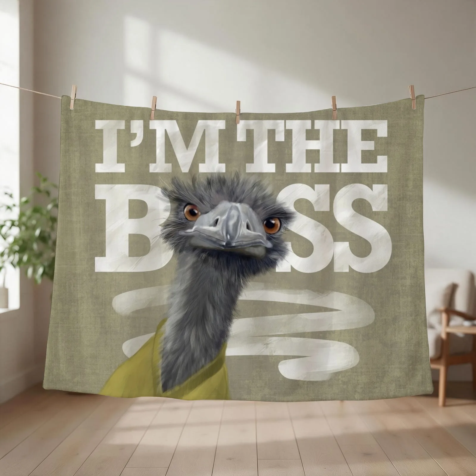 New Ostrich. I'm the Boss! Throw Blanket couch cozy soft plush fuzzy picnic outdoor blanket