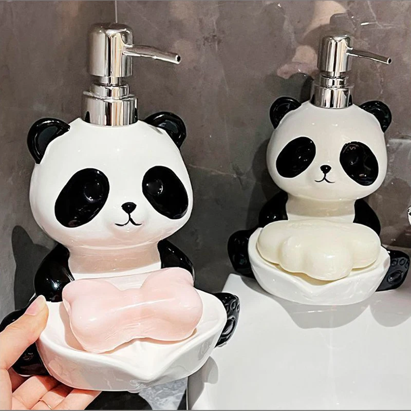 لطيف الباندا السيراميك زجاجة محلول صندوق الصابون ثنائي الغرض للتصريف شحذ المرحاض صندوق الصابون الحمام الشامبو غسول زجاجة تخزين جديد #4