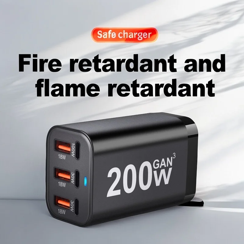 USB-C-Ladegerät, 200W Multi-Port USB-Schnellladestation, GaN PPS PD 100W Typ-C Wandladegerät, Geeignet zum Laden verschiedener Geräte, einschließlich Smartphones und Tablets