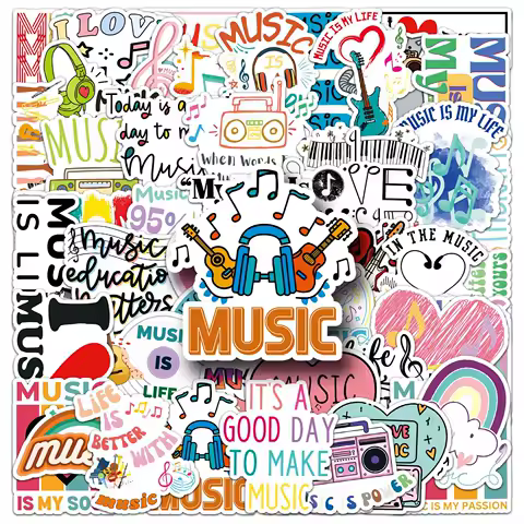 10/50pcs Funny Inspirational Musical Note Graffiti Stickers Aesthetic Decals DIY Scrapbooking Laptop Guitar Skateboard Sticker