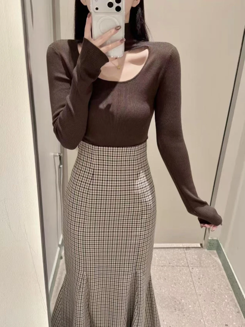 

Simple Knitted Bal f High Collar Base irt Autumn Winter New Arrival Pure Color Polyester Fiber Long Sve Women's Top