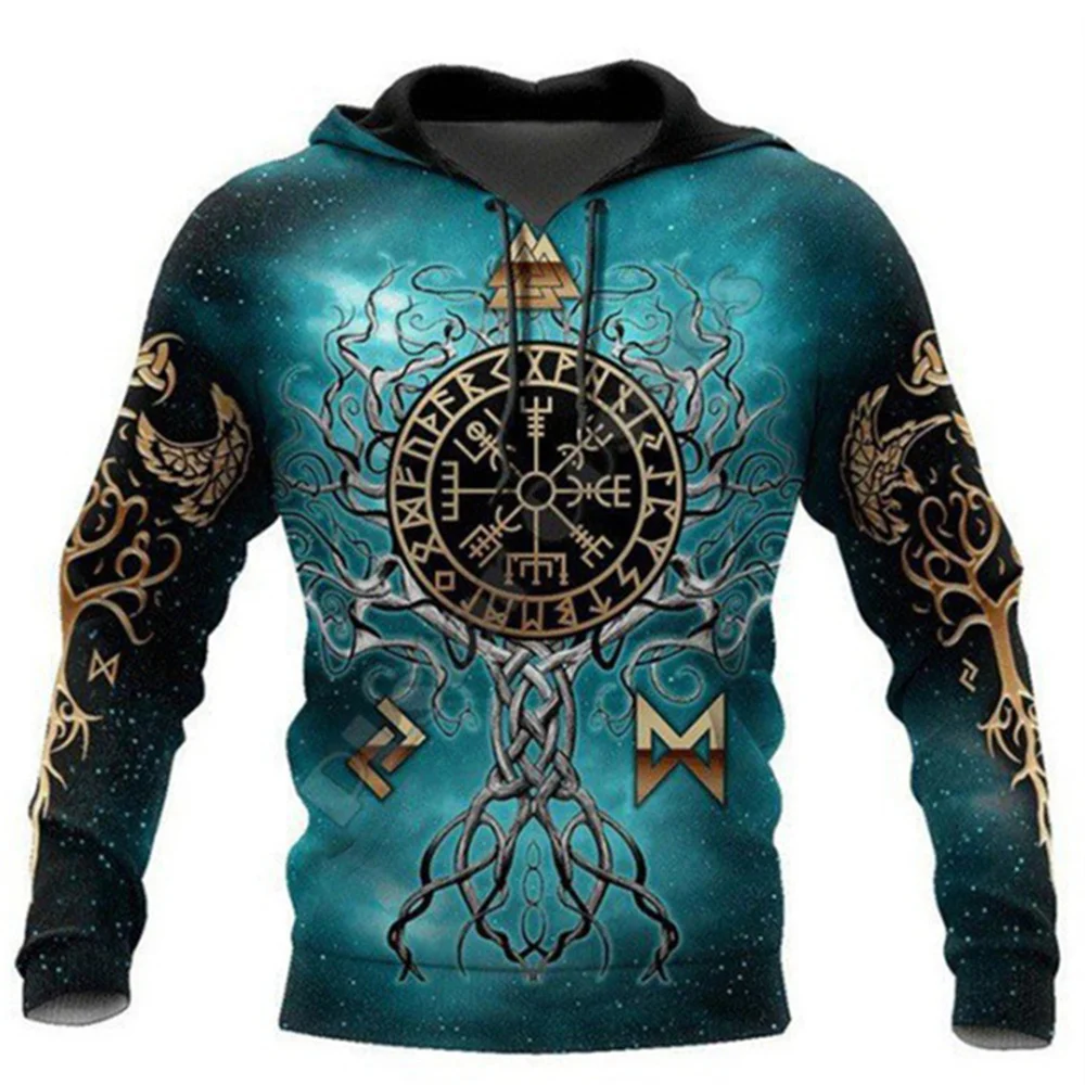 

New Viking Mythology Hoodie For Men's 3D Print Vintage Style Long Sleeve Top Oversized Hip Hop Pullover Clothes For Men Clothing