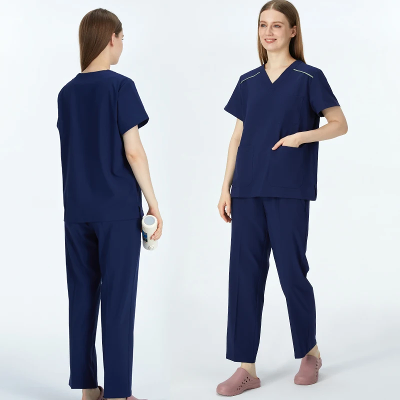 

Women Sleeker Surgical Suits Multi-pocket Nurse Scrub Sets Medical Uniforms Hospital Nursing Scrubs Vet Work Top and Pants S05