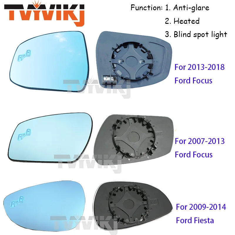 

1 pair Side Rearview Mirror Blue Glass Lens with Blind spot light For Ford Focus 2006-2018 Fiesta Wide Angle View anti glare