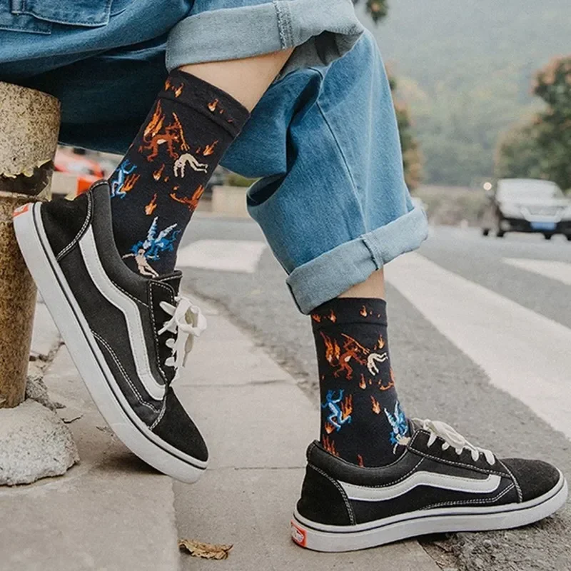 

2 пары французских винтажных носков с картиной маслом, женские носки с цветами для девочек, мужские милые забавные носки, женские длинные носки, мода в стиле Харадзюку