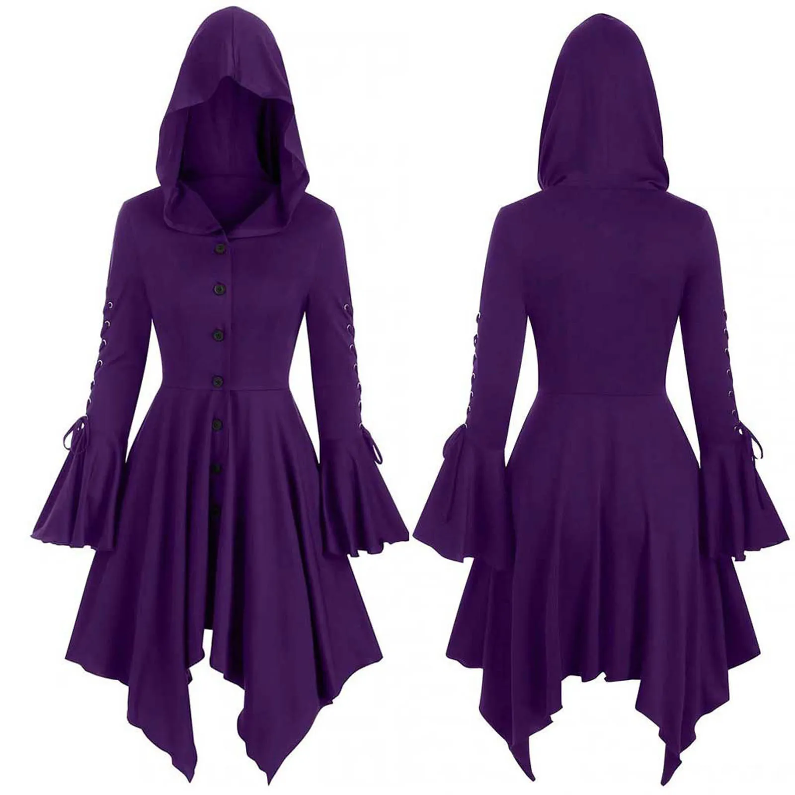 

Women's Trench Coat Vintage Long Hooded Capes Long Sleeve Irregular Hem Halloween Cosplay Punk Costume Female Gothic Clothing