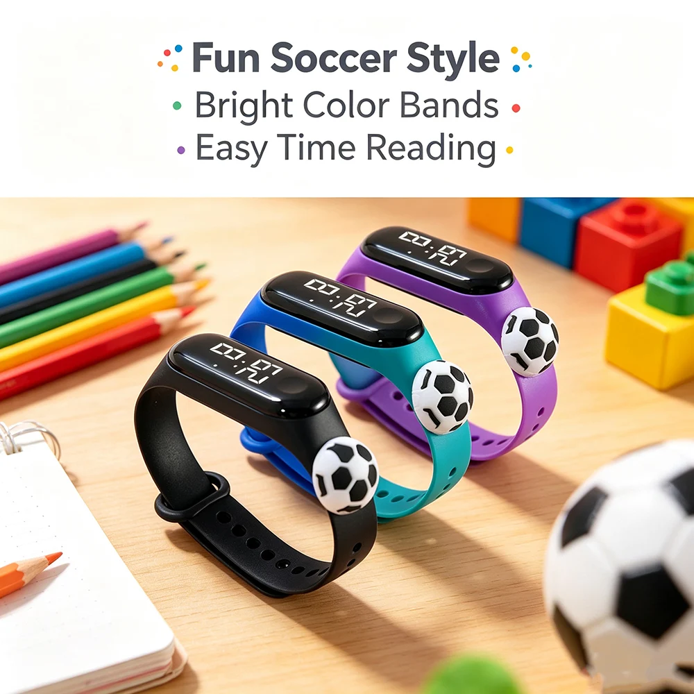 10 pcs Soccer Kids LED Digital Watch For Boys Silicone Band Waterproof Bracelet Sports Touch Children Watches Student Gift Clock
