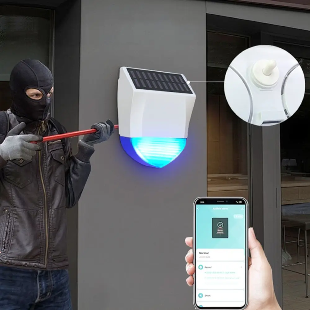 For Tuya Smart Outdoor Solar Siren Alarm WiFi Zigbee Protocol Wireless Home Security Loud Strobe Light Motion Detector