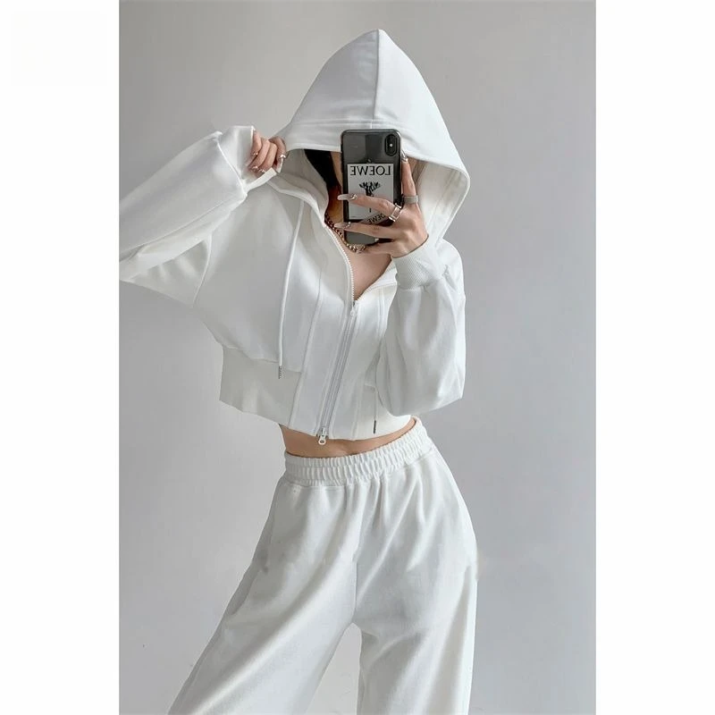 

American Hooded Short Sweater Cardigan Jacket Women's Spring and Autumn New Sweet and Cool Design Waist Loose Long-sleeved Top