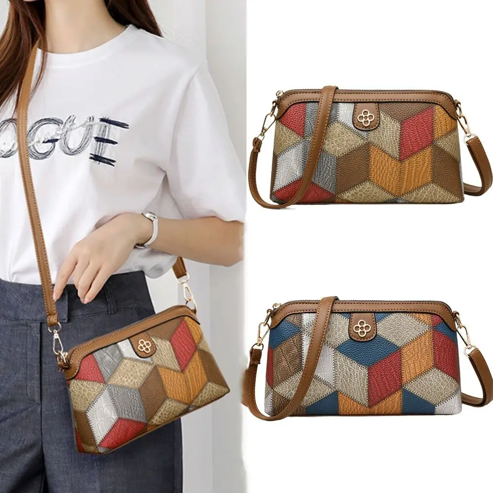 Borsa a tracolla da donna in stile nazionale borsa ascellare cuciture irregolari borsa in pelle PU Patchwork di colore PU