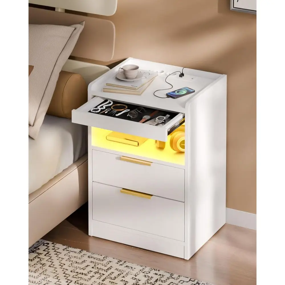 

Contemporary LED Nightstand with Hidden Compartment and USB/Type-C Charging, 3 Drawers, 13.8 x 15.7 x 23.6