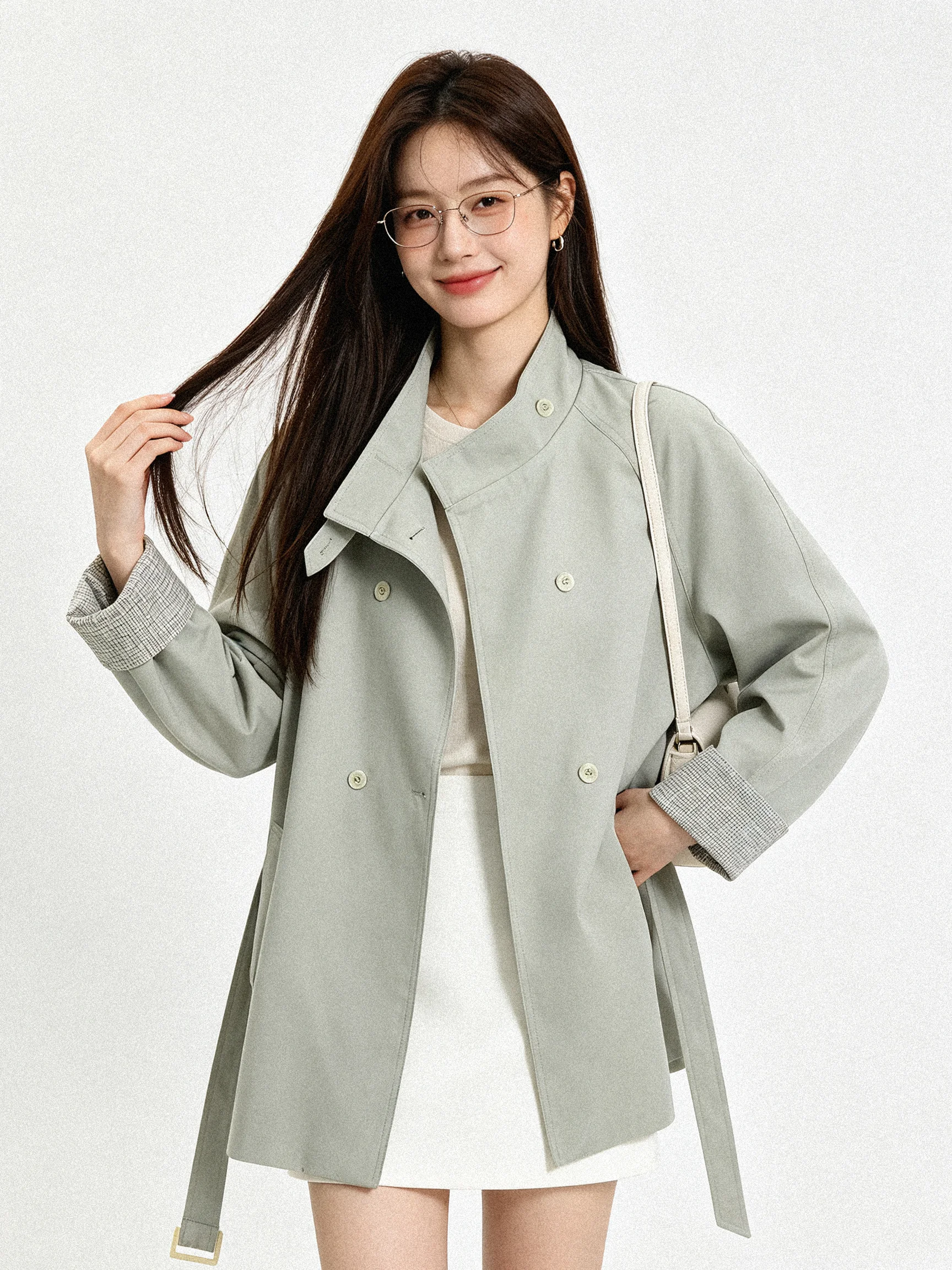 Double-Row Button British Style Coat Commuter Casual Stand Collar Retro Korean Version Autumn New Arrival Ladies Windbreaker