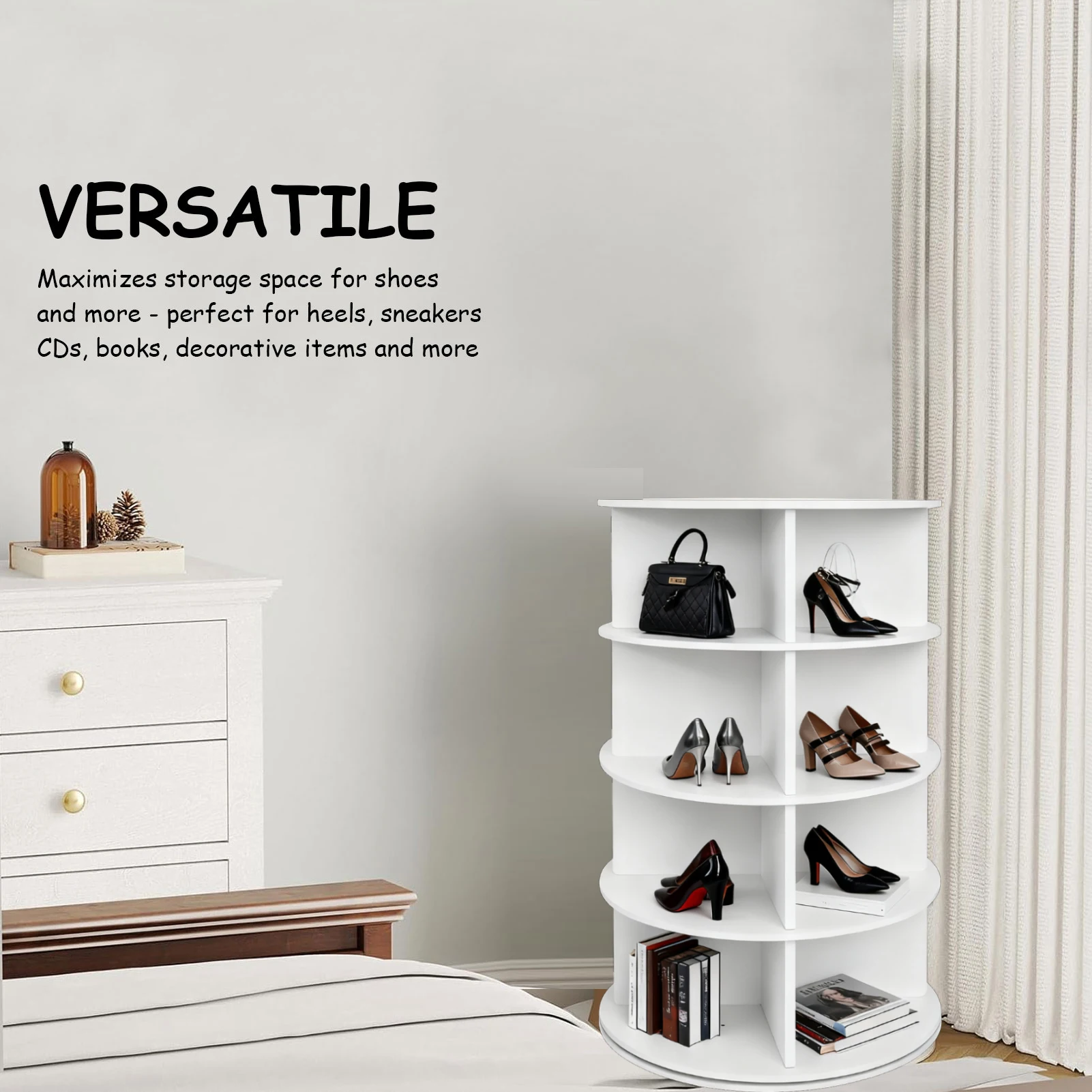 Corner Shoe Rack Tower Standing 4 Tier Round Sneaker Rack 360 Degrees Revolving Shoe Tower Organizer for Hallway, Home