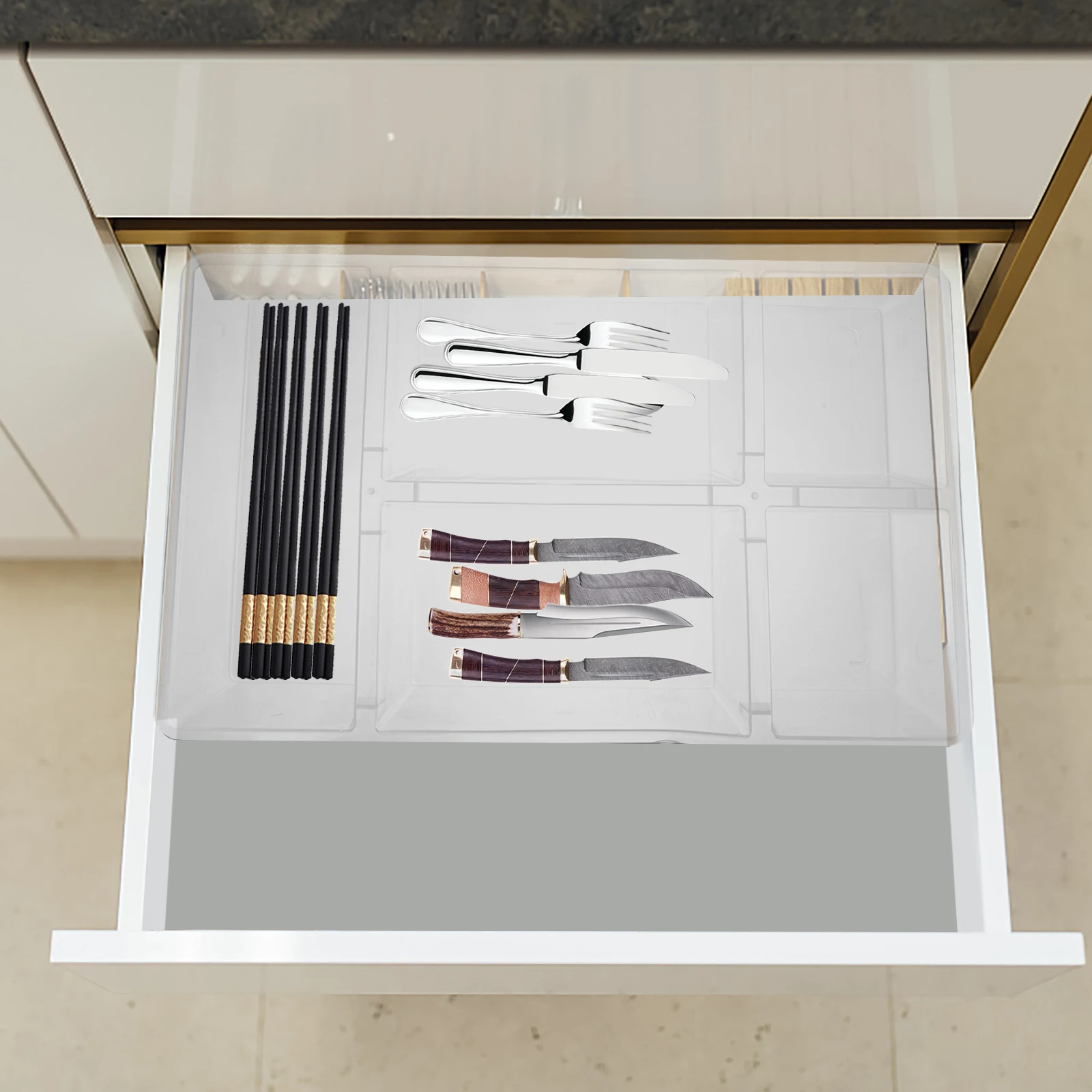 

Cutlery ganizer Storage Box Large Capacity Transparent Kitchen Drawer Trays Silverware Holder Utensil Tray Tableware Plates