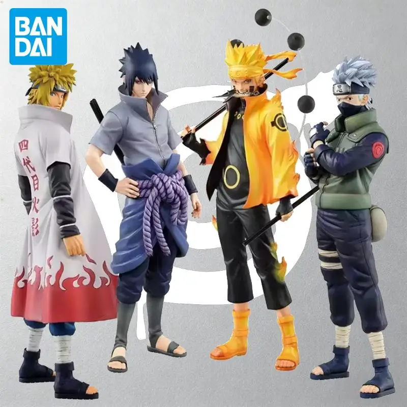 

In Stock Bandai Original Naruto Minato Kakashi Sasuke Minato Figure Anime Action Model Cartoon Doll Desktop Decor Festival Gifts