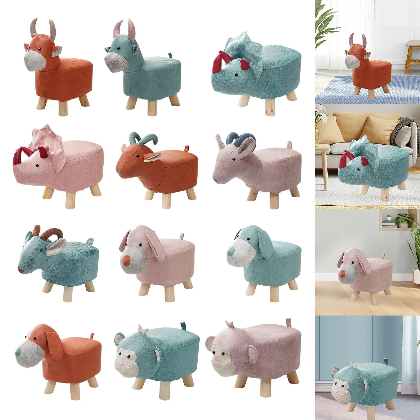 Footrest Ottoman Cartoon Animal Footstool for Porch, Bedroom, Living Room