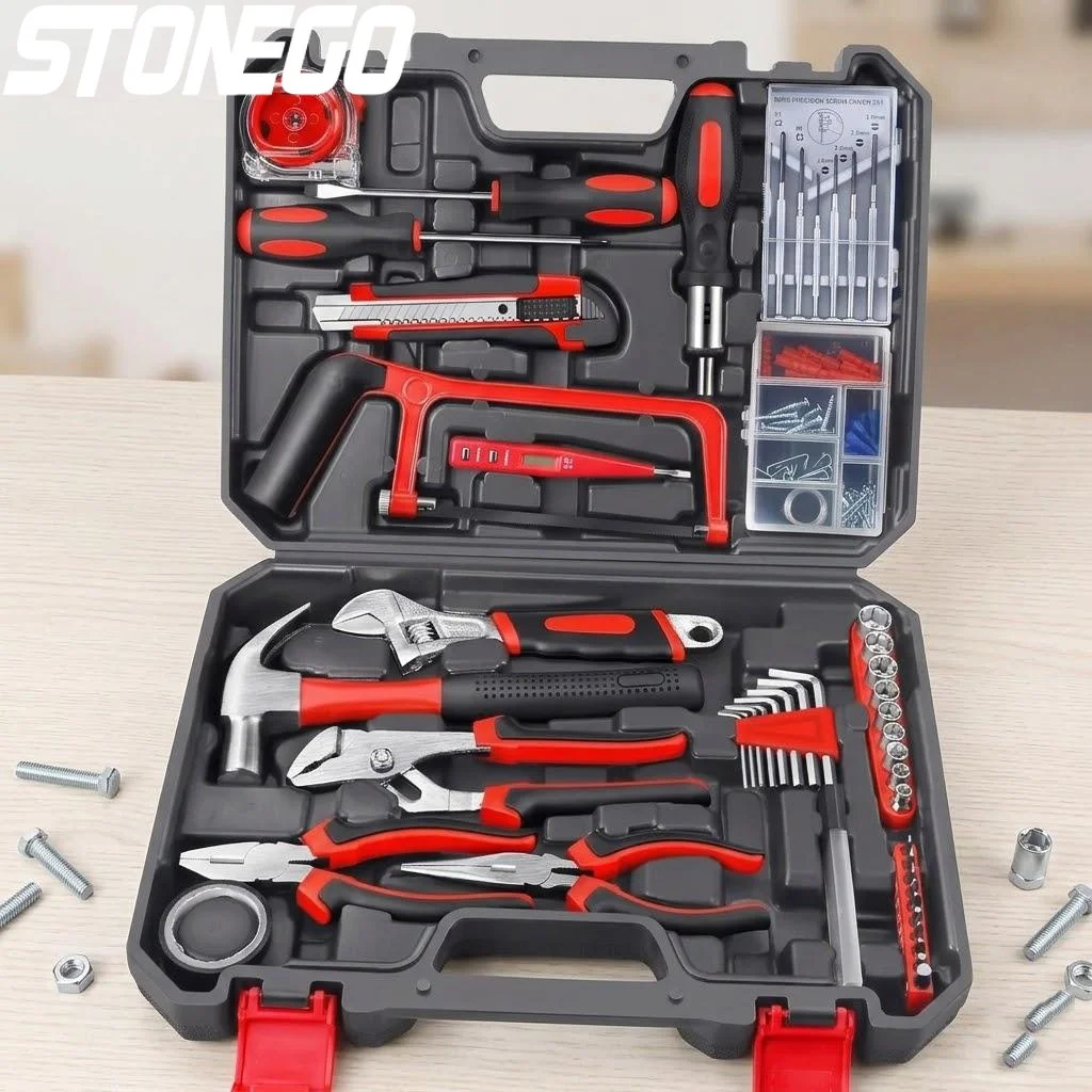 

108PCS Household Hand Tool Kit Set DIY Home Repair Tool Box Saw Screwdriver Hammer Tape Wrench Pliers Hardware Tools
